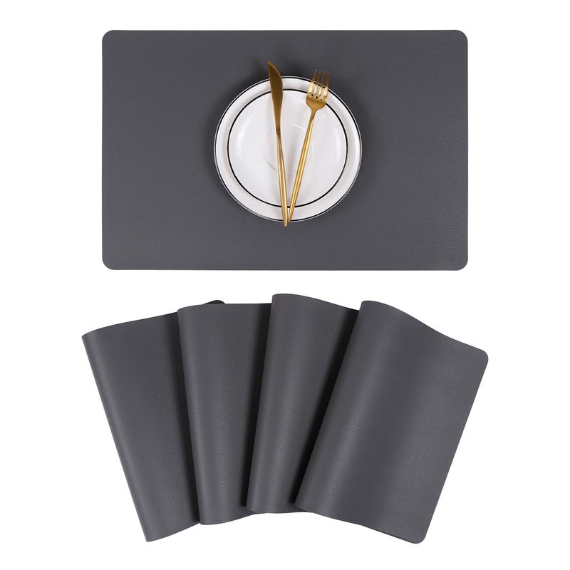 Jovono Wipeable Placemats Leather Table Mats Waterproof Heat-Resistant Easy to Clean for Dining Table Set Kitchen Table (4, Grey) - Image 1
